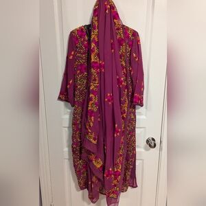 Beautiful Vintage South Asian Hand Embroidered Floral Tunic and Scarf